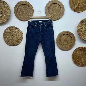 LOFT High Waist Kick Crop Jeans 29 / 8 Blue High Rise Denim Raw Edge Distressed